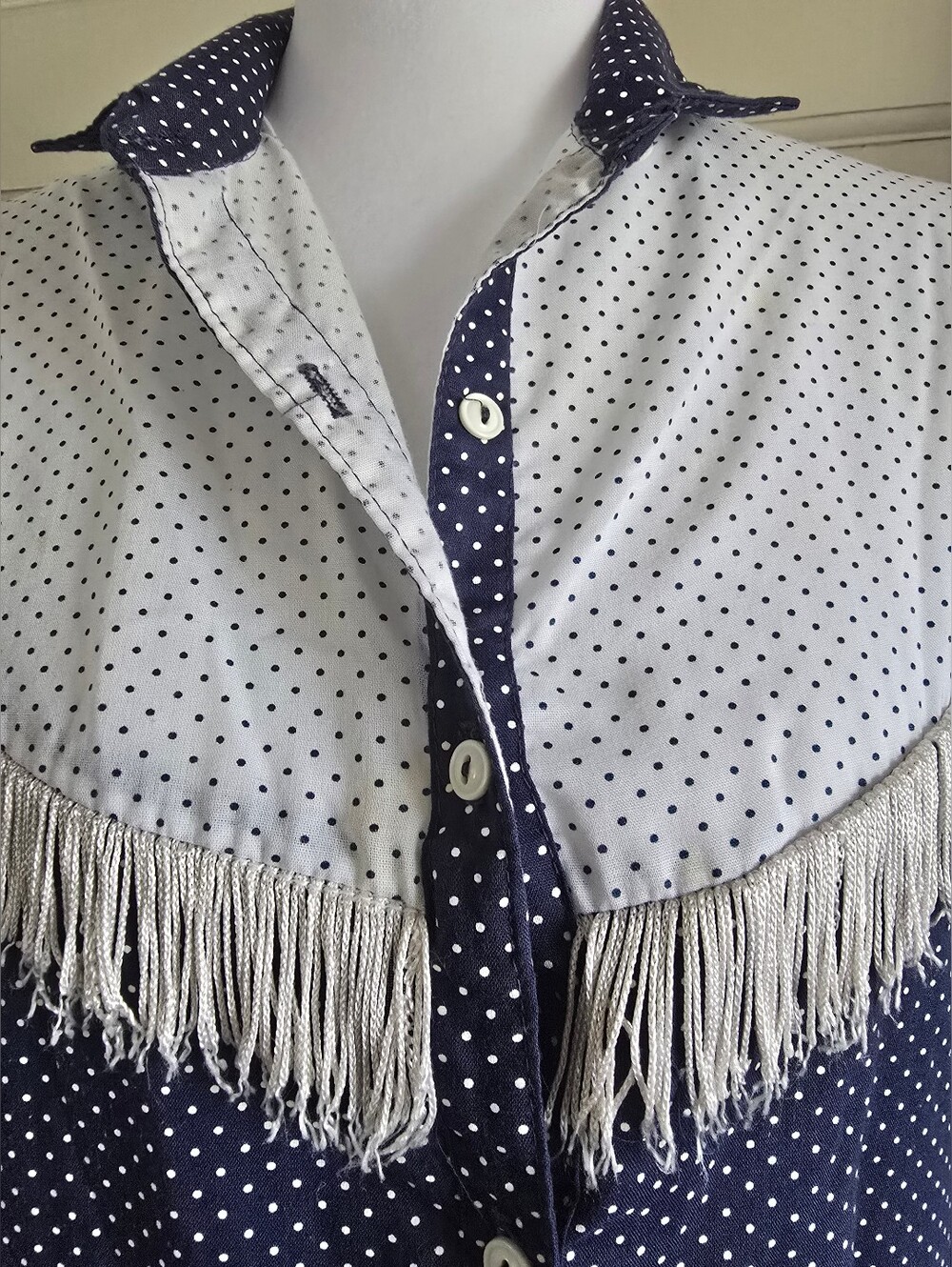 Vintage Navy Polka Dot Western Fringe Shirt - Picture 3 of 12